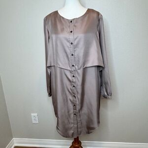 ANAGRAM NWT Silk Shirt Dress Sz 10 Taupe Brown Long Sleeves Lagenlook Minimalist